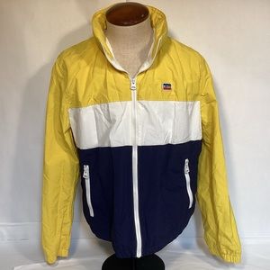 Retro Levis Zip UP Color Blacked Windbreaker With Hidden Hood Mens size large